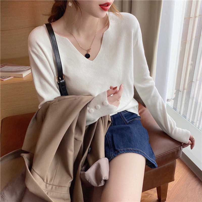 Áo sweater cổ chữ V thời trang thu đông  tùy chọn màu sắc dành cho nữ
