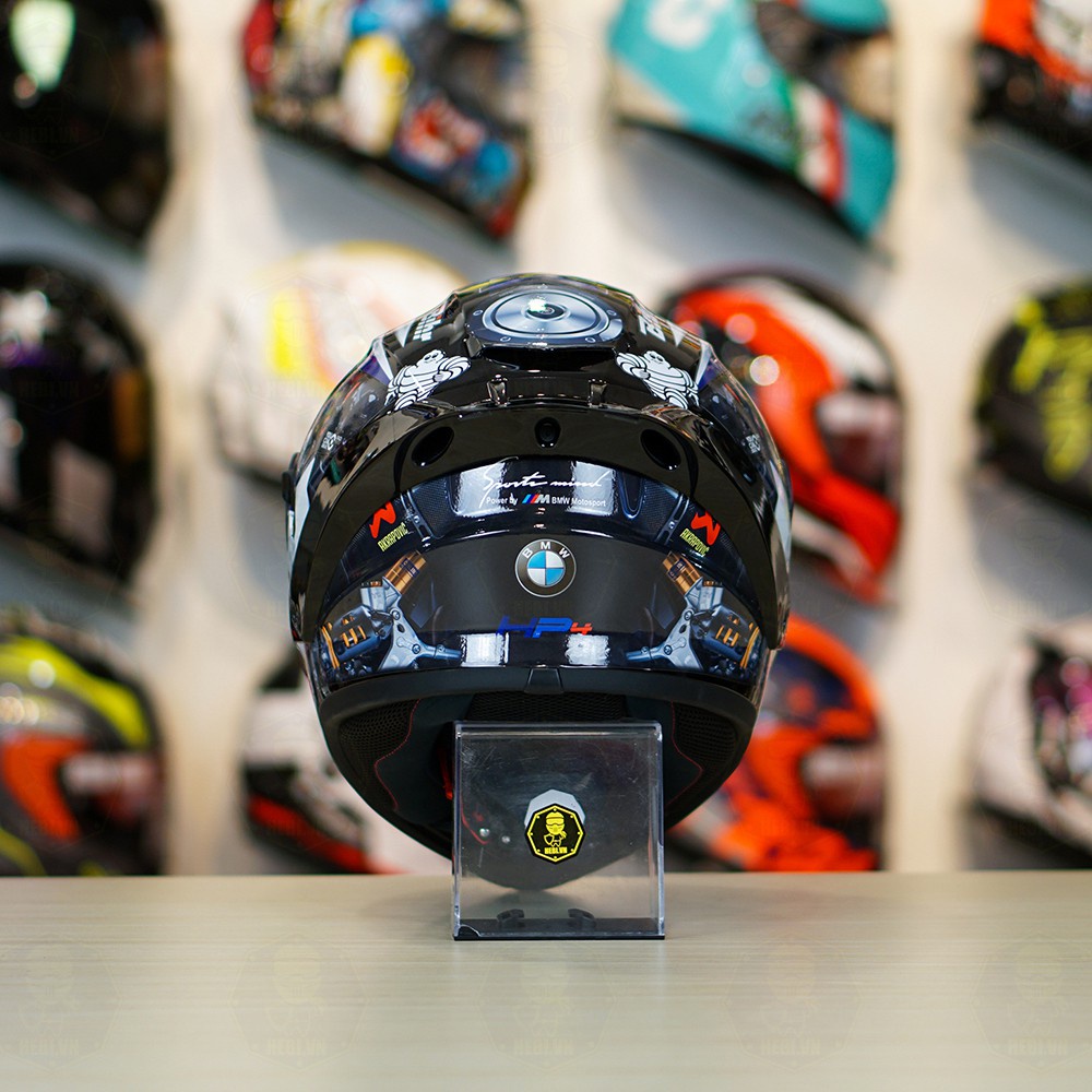 Combo Nón Fullface 2 Kính Yohe 981 Tem Decal BMW Kèm Kính Đen Và Đuôi Gió Pista