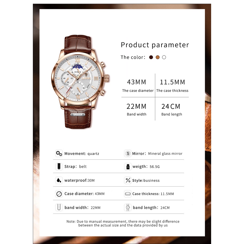 LIGE Đồng Hồ Nam Dây Da Chống Thấm Nước Của Hãng Ligee