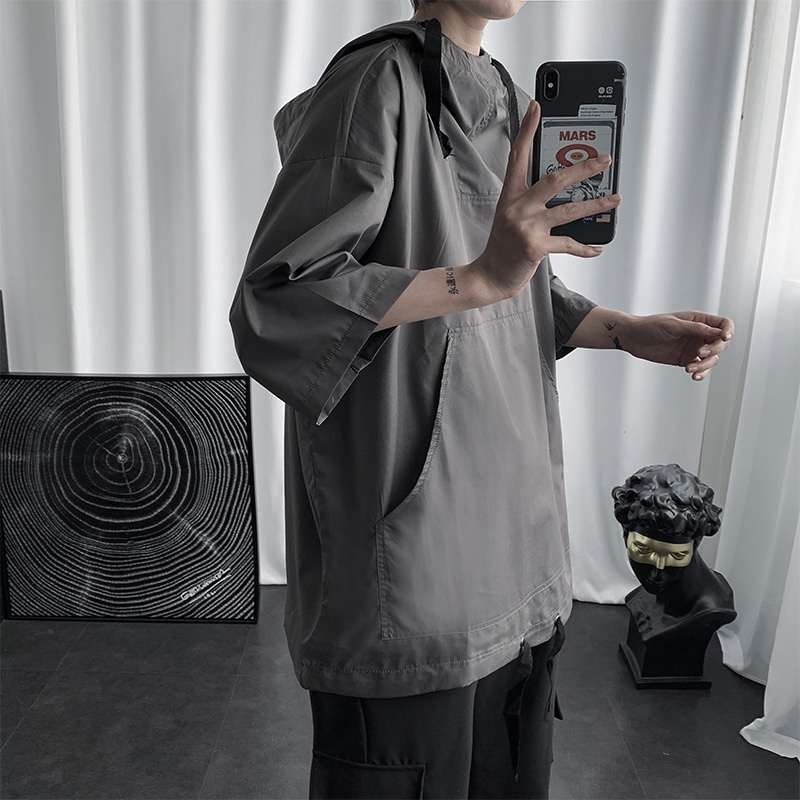 Áo Hoodie Tay Lỡ Phong Cách Hong Kong Thời Trang Mùa Hè Cho Nam