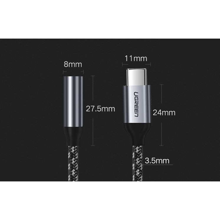 Cáp USB Type-C ra 3.5mm bọc lưới chính hãng Ugreen 30632