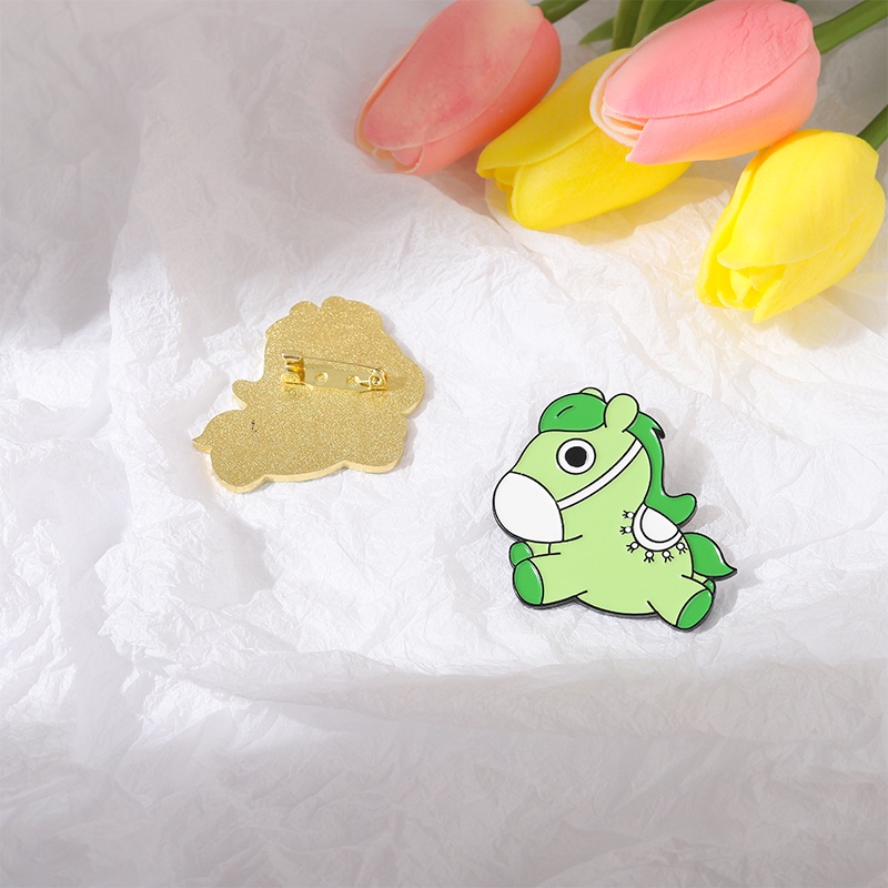 Huy Hiệu Cài Áo Hình Mặt Nạ Ngựa Xanh Dễ Thương