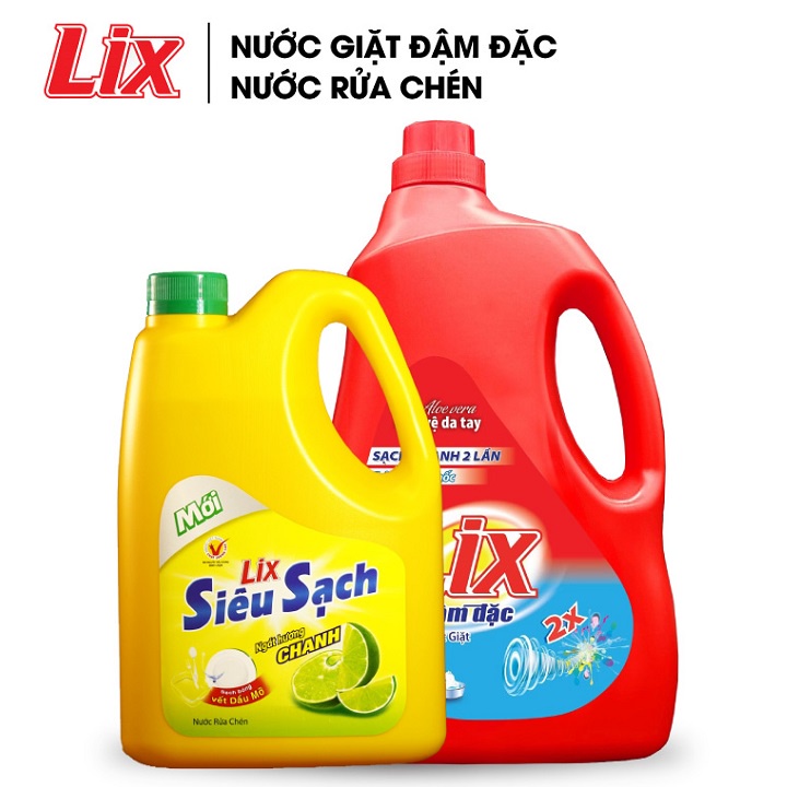 COMBO Nước giặt Lix đậm đặc hương hoa 3.6Kg + Nước rửa chén Lix siêu sạch hương chanh 1.4Kg (COMBO 54)