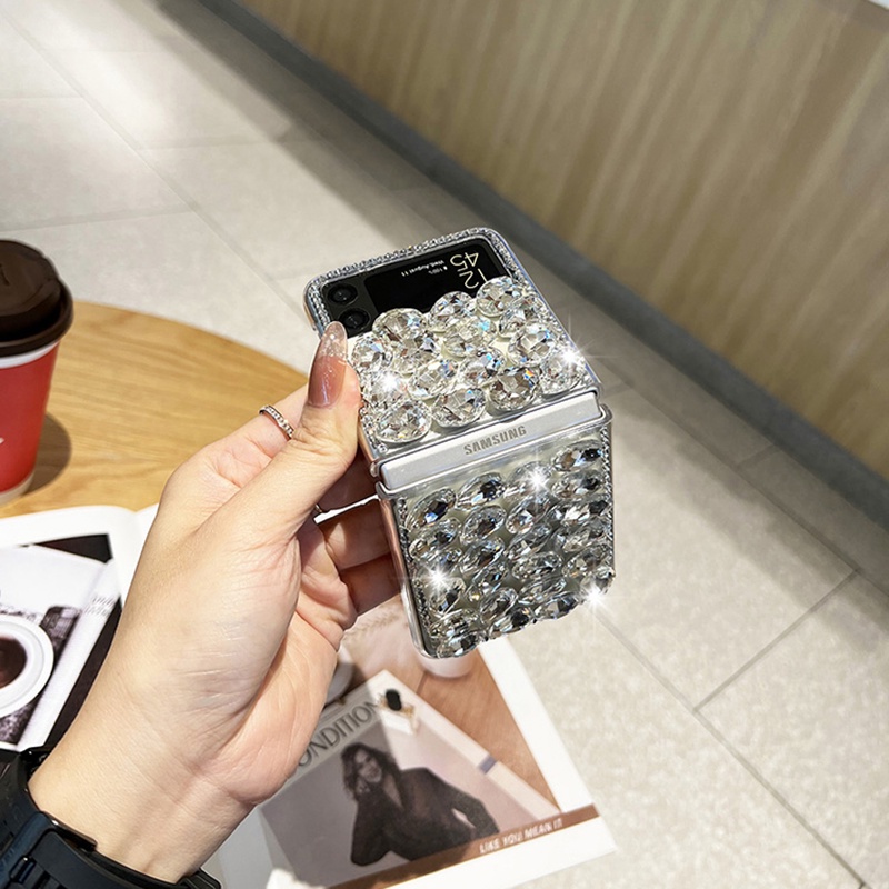 Samsung galaxy z flip 4 3 2 1 5g 4g diy thời trang sang trọng đầy đủ bling clear crystal diamond hard pc back case điện thoại