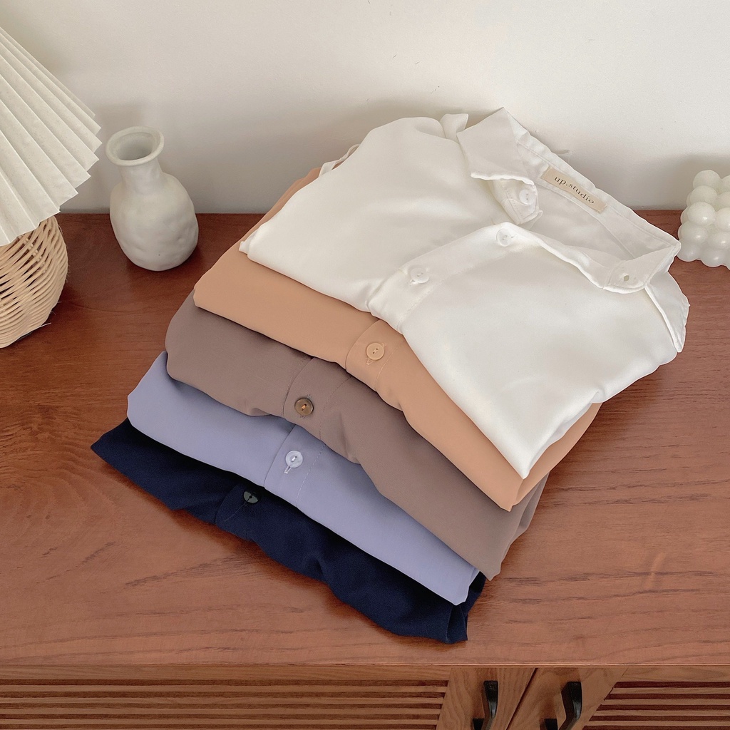 Áo Sơ Mi Cổ Đức Dài Tay Vạt Bầu Thắt Nơ Siêu Xinh