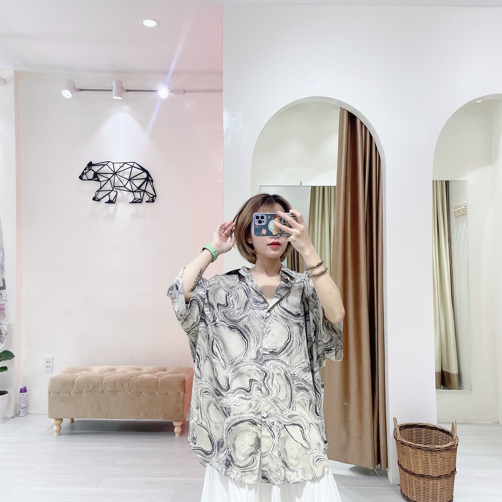 Sơ mi loang gỗ xám ngắn tay | 11 HIN