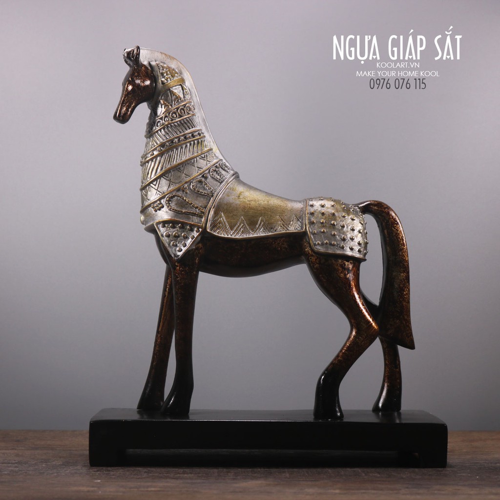 Tượng trang trí nghệ thuật - Tượng ngựa giáp sắt cao cấp, sang trọng.- Mô hình ngựa decor trang trí