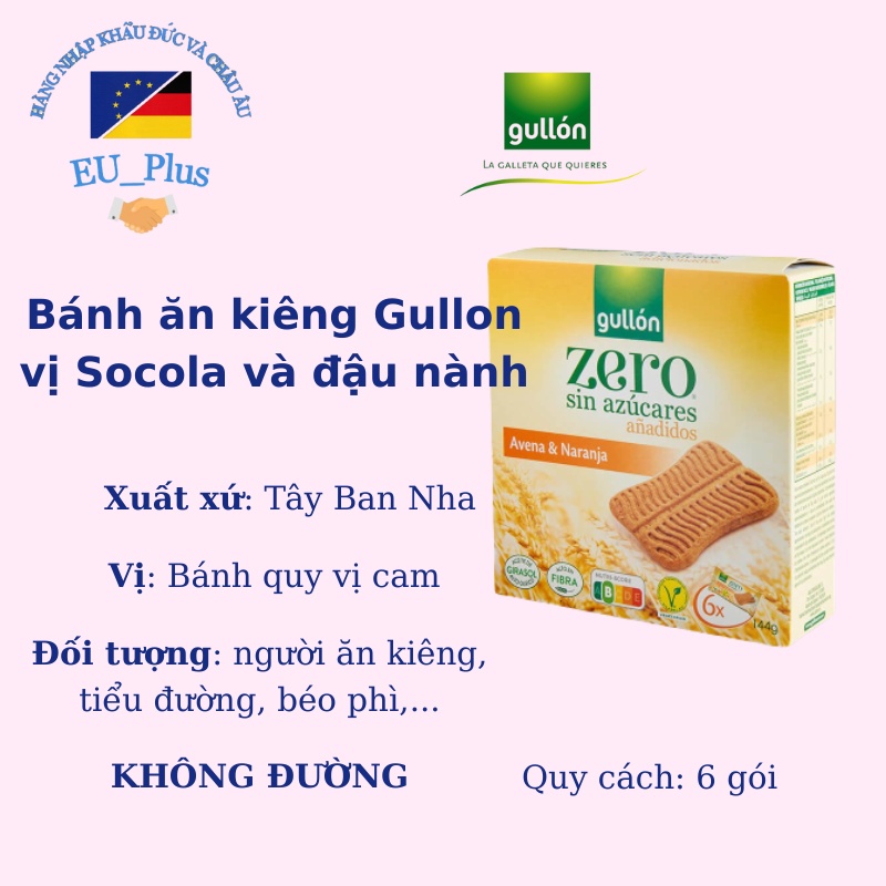 Bánh quy Gullon snack ăn kiêng không đường lúa mạch vị cam/ vị Socola 144g - mẫu mới 2023