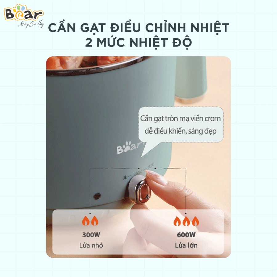 Nồi lẩu điện đa năng mini Bear 1.2L 600W, thiết kế nhỏ gọn tiện dụng, HomeMart – Hàng chính hãng BH 18 tháng