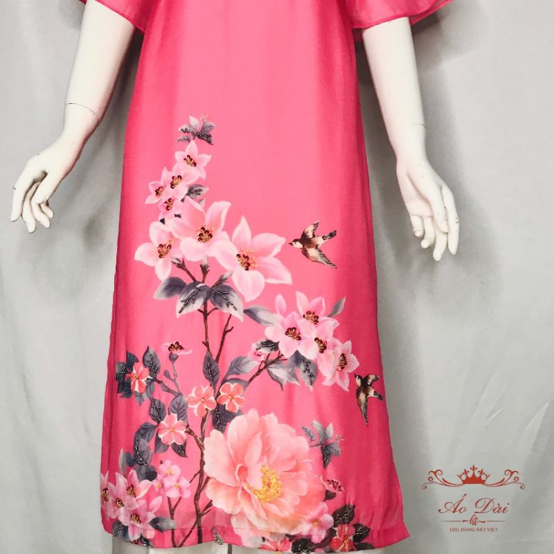 ÁO DÀI OGANZA TƠ HỒNG TAY ĐÔI TIỂU THƯ - KÈM ẢNH THẬT