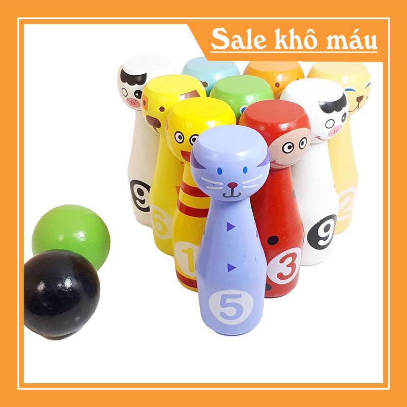 Hàng Chất Lượng Đồ chơi trẻ em S-Kids, Bộ Bowling gỗ hình động vật.