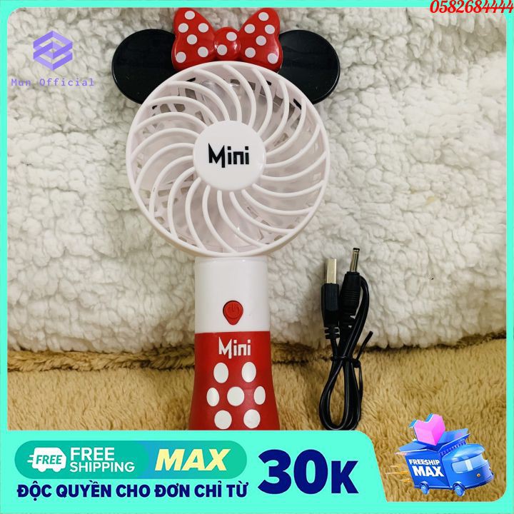 Quạt Cầm Tay Cute Mini 5W 4 Cánh 2 Tốc Độ Gió, Có Đèn Ban Đêm, Có Thể Sạc Pin, Bảo Hành 1 ĐỔI 1