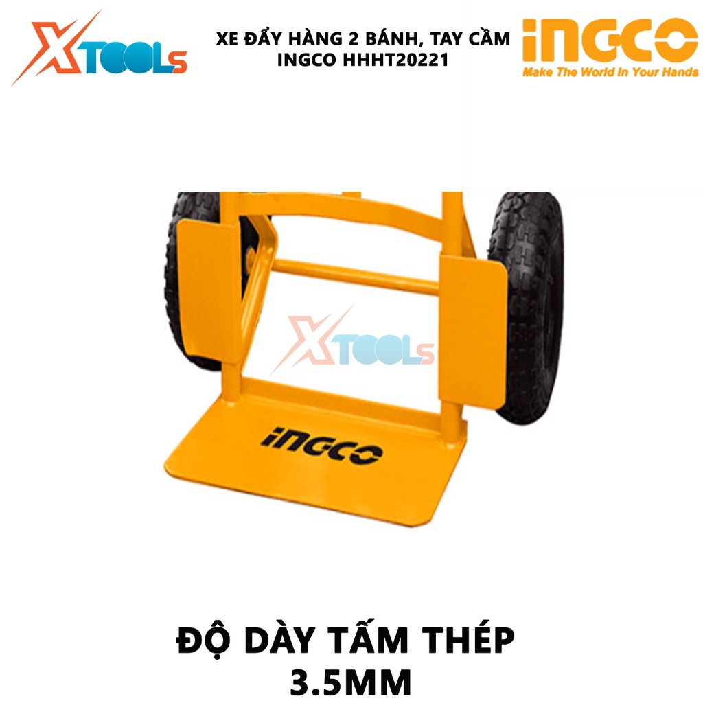 Xe đẩy hàng 2 bánh INGCO HHHT20221 | xe kéo hàng cầm tay khả năng tải 150kg, độ dày tấm thép 3.5mm, độ dày khung ống 1.2