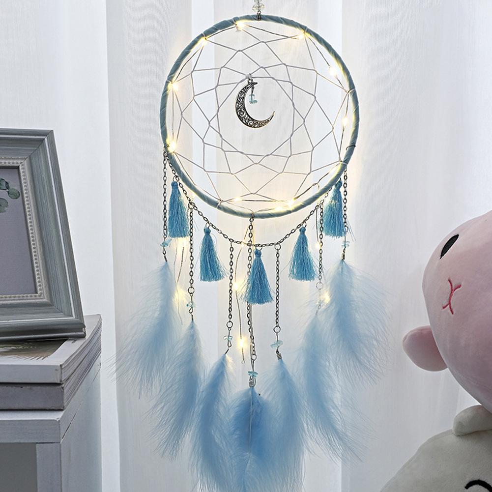 Moon Tua Handmade Dream Catcher Quà tặng với đèn LED Dreamcatcher Mặt dây chuyền Sáng tạo Chuông gió Rỗng Treo tường