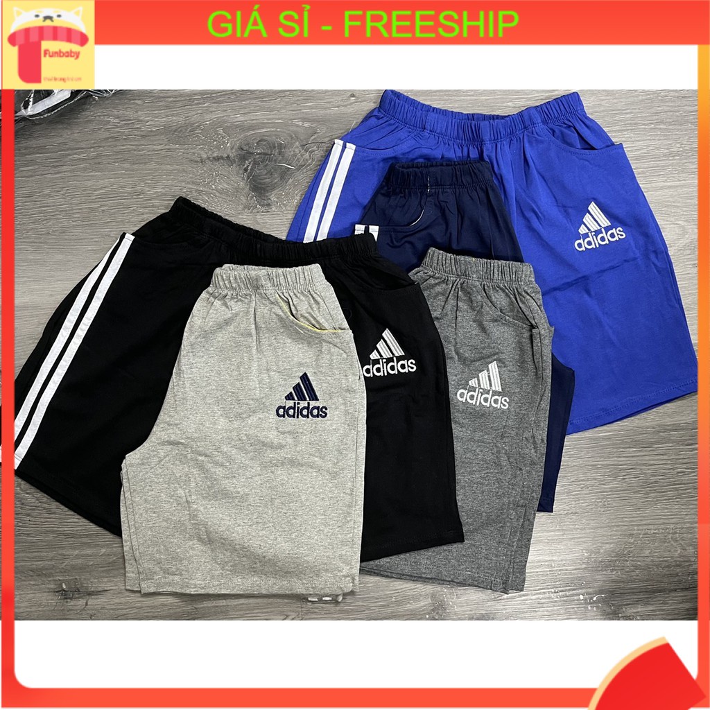 Quần cộc bé trai 7-12 tuổi vải cotton thêu logo adidas