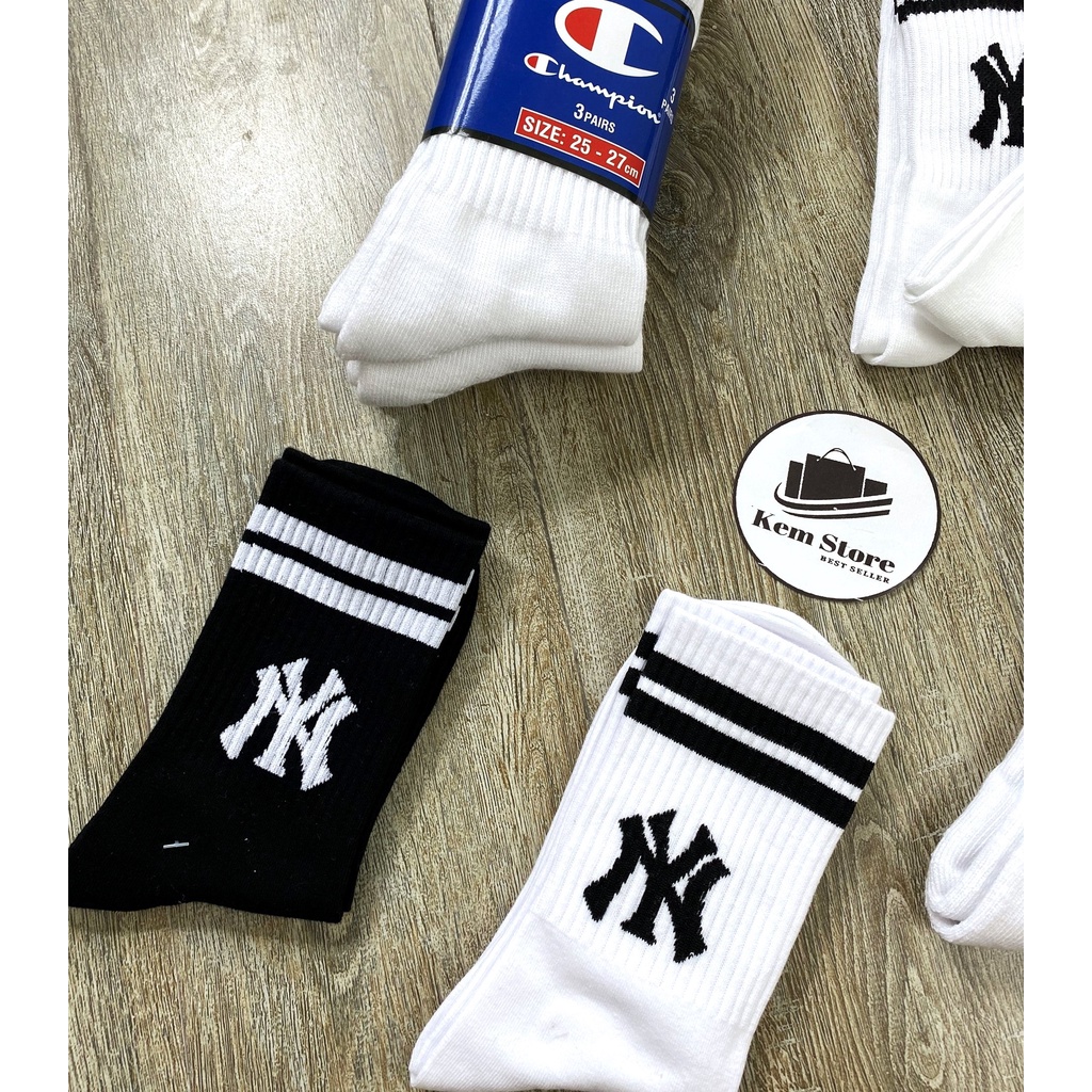 Tất Vớ NY Yankees, Tất Nam Nữ Champion, Thể Thao Năng Động Hot Trend Hàn Quốc, Chất Liệu Cotton Mềm Mịn Thấm Hút Mồ Hôi