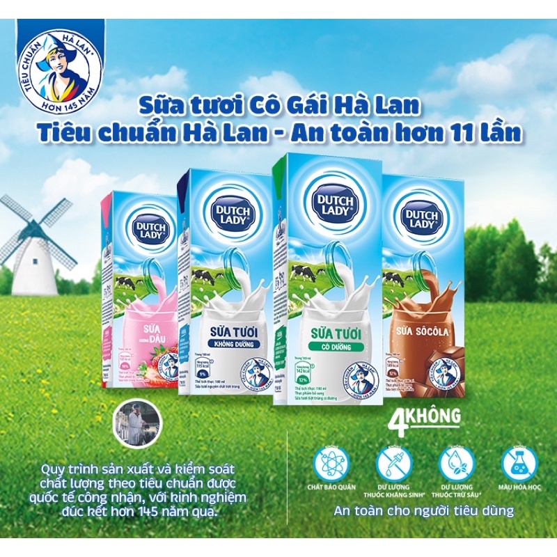 Thùng 48 hộp sữa tươi tiệt trùng cô gái Hà Lan 180ml (các hương vị)