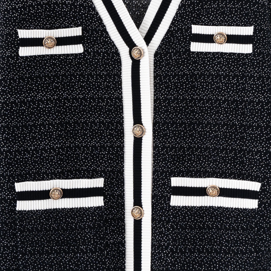 Áo khoác cardigan len đen viền trắng tingoan RAINBOW BABY CARDIGAN/BL