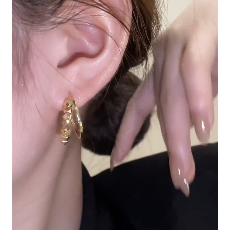 Bông Tai Hai Lớp Đính Hạt Phong Cách Hình Học Ngọt Ngào Cá Tính 2022