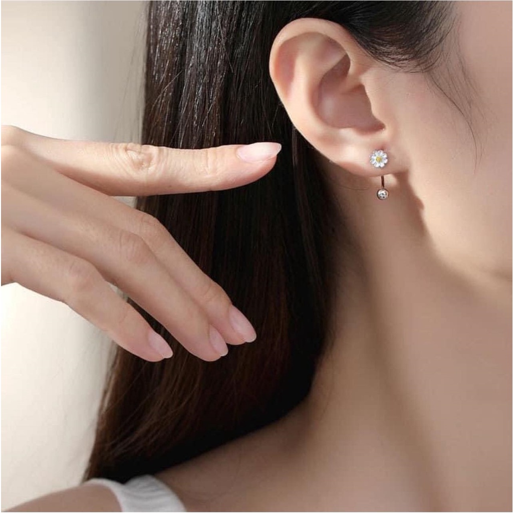 Bông tai nữ- bông cúc ren chuẩn bạc ta - Thanh bạc