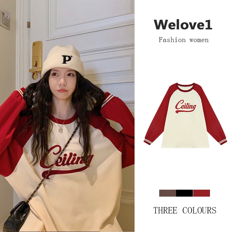 Áo Sweater Cổ Tròn Tay Dài Dáng Rộng In Chữ Kiểu Retro Mỹ Thời Trang Cho Bạn Gái