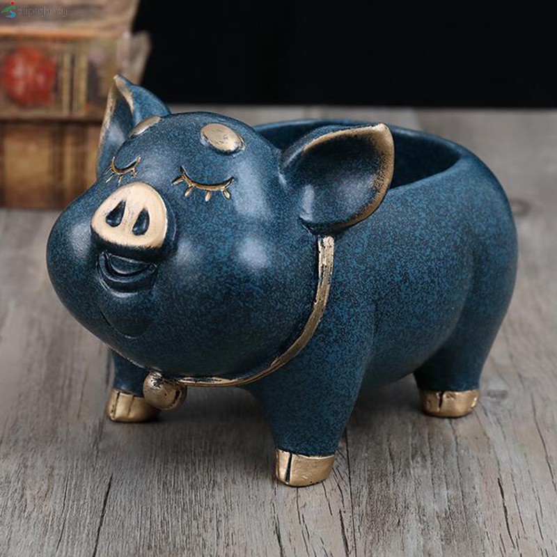 Pig Shape Remote Control Organizer Caddy Desktop Supplies Storage Box Ornament for Household