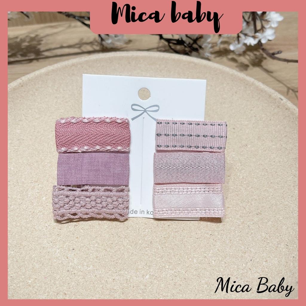 Set 6 kẹp tóc bọc vải kiểu dáng vintage dễ thương cho bé Mica Baby KT14