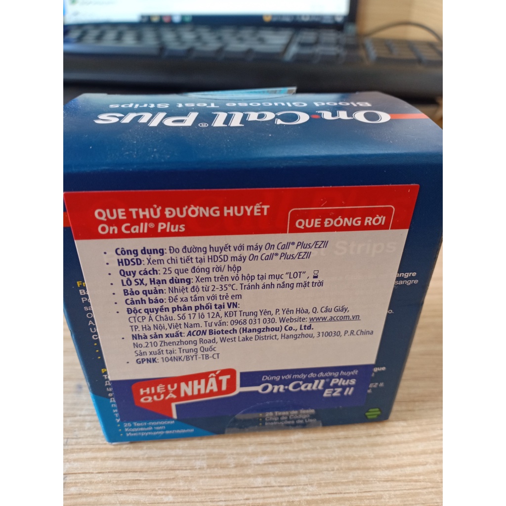 Que thử đường huyết ACON On Call Plus và  oncall EZ II hộp 25 que rời  chính hãng USA[Hibaby Plus]