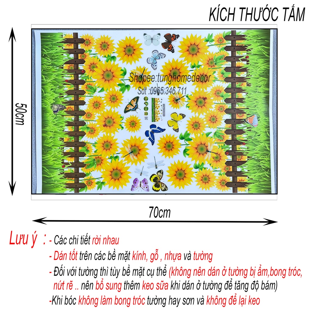 Decal dán tường hàn quốc trang trí phòng ngủ chân tường TUNG DECOR Hoa Hướng Dương & Hàng Rào