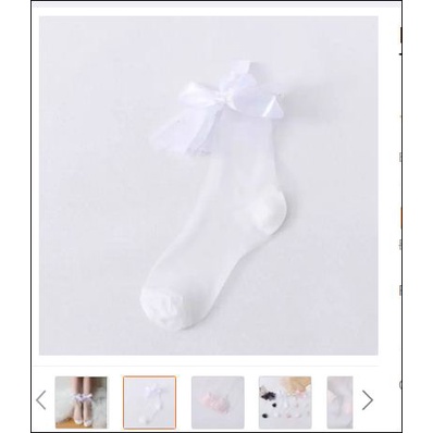 Vớ Ngắn Ren Lolita Màu Sắc tươi mới Sợi Thủy Tinh Nơ Mỏng màu trắng