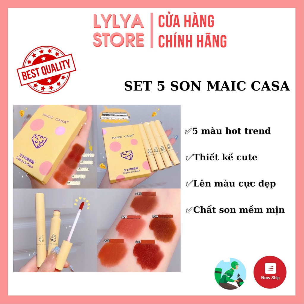 Set 5 cây son kem lì MAGIC CASA Cheese Lip Glaze mềm môi lâu trôi Lylya Store