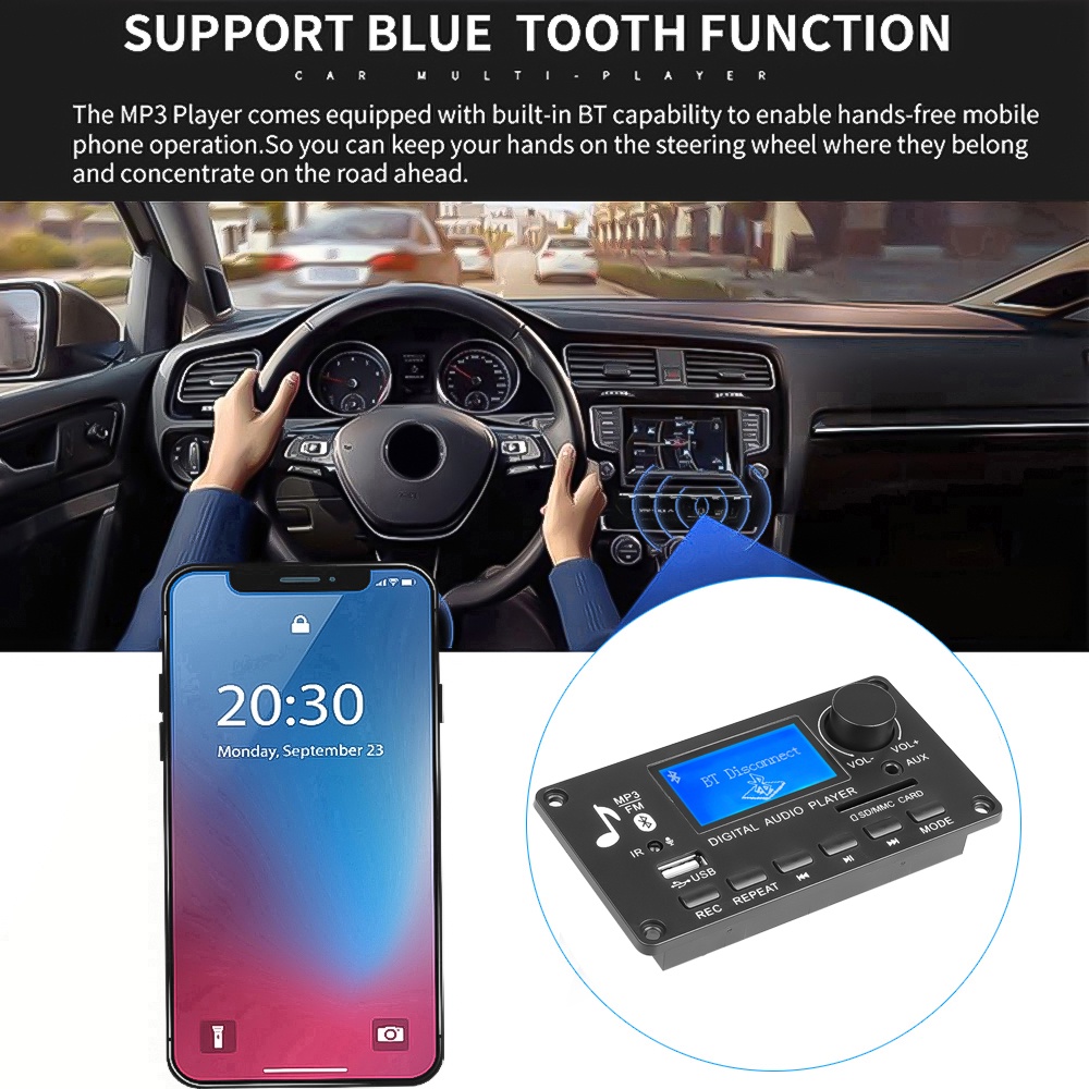 Máy nghe nhạc MP3 DC 12V Bluetooth 5.0 USB Tf Fm màn hình LCD cho xe hơi