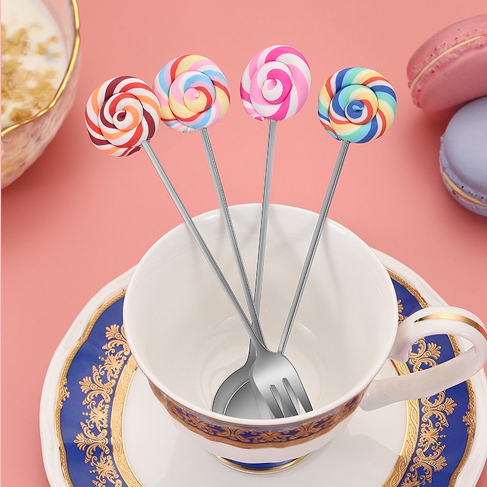YIYU Muỗng Uống Trà / Cà Phê / Tráng Miệng Hình Cây Kẹo Mút Bằng Thép Không Gỉ Nhiều Màu Sắc 1 Cái