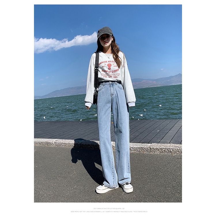 Quần bò ống rộng nữ cạp cao hàng quảng châu cao cấp quần jeans ống rộng lưng cao, vải bò dày đẹp , không giãn ,dáng suôn