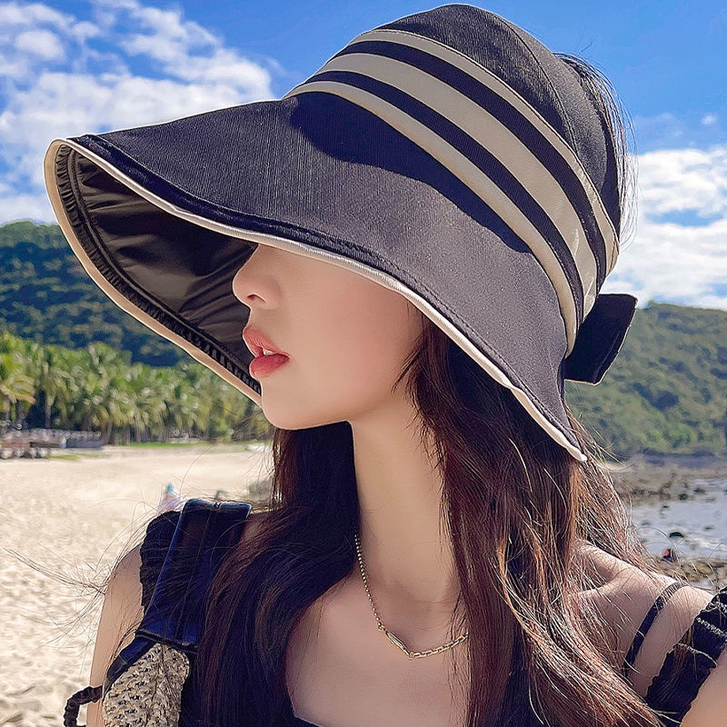 Nón Vành Rộng Hở Đầu Chống Tia Uv Màu Đen Phong Cách Nhật Bản