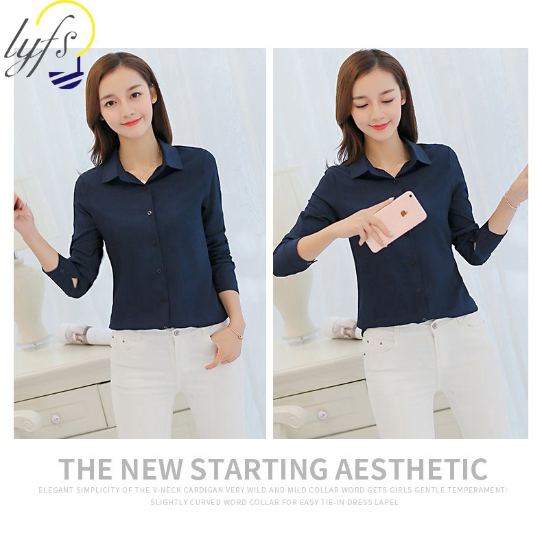 Áo sơ mi dài tay phong cách Hàn Quốc đơn giản thanh lịch dành cho nữ size S-2XL