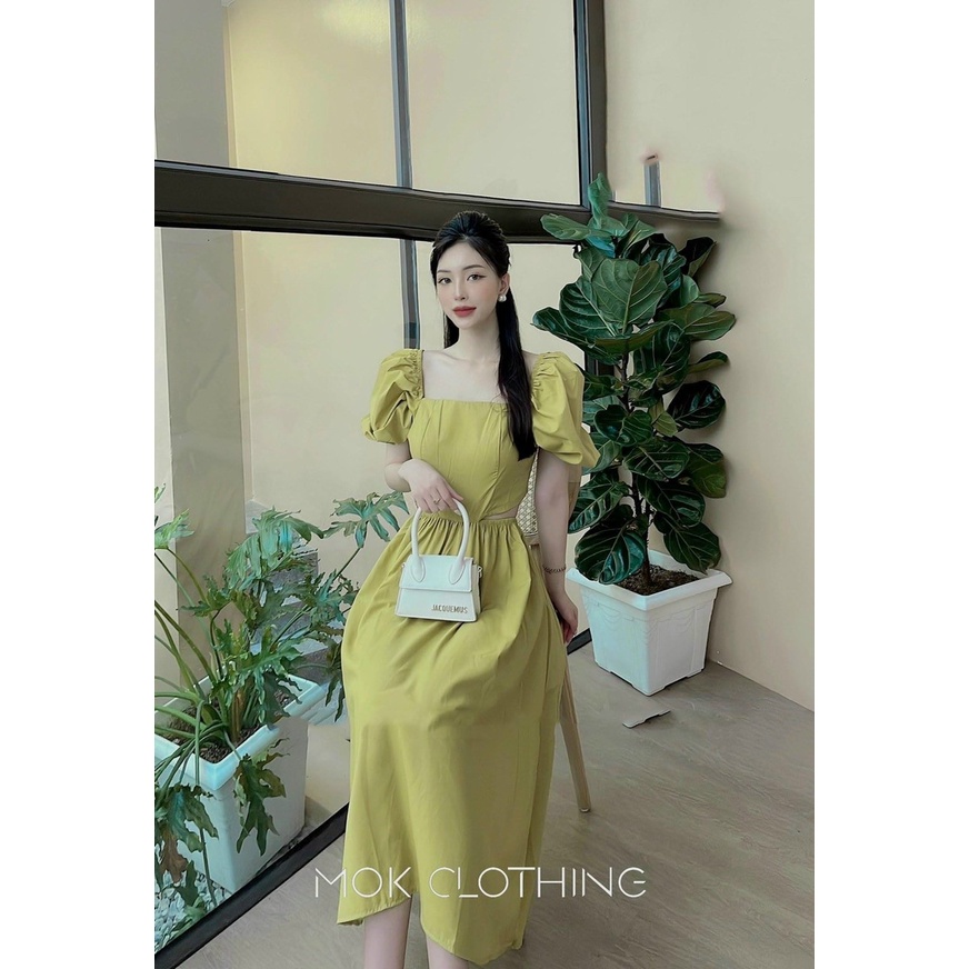 Đầm váy cổ vuông xoắn ngực dáng dài xinh xắn 3 màu sắc kèm ảnh thật