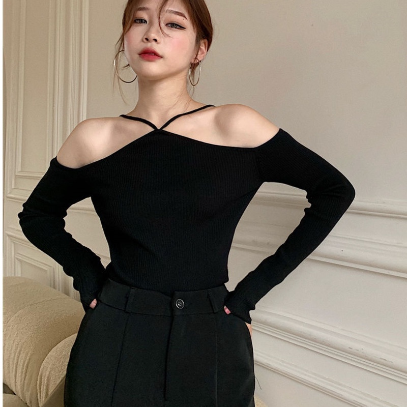 Áo sweater Dệt Kim Dài Tay Thiết Kế Hở Lưng Quyến Rũ Cho Nữ
