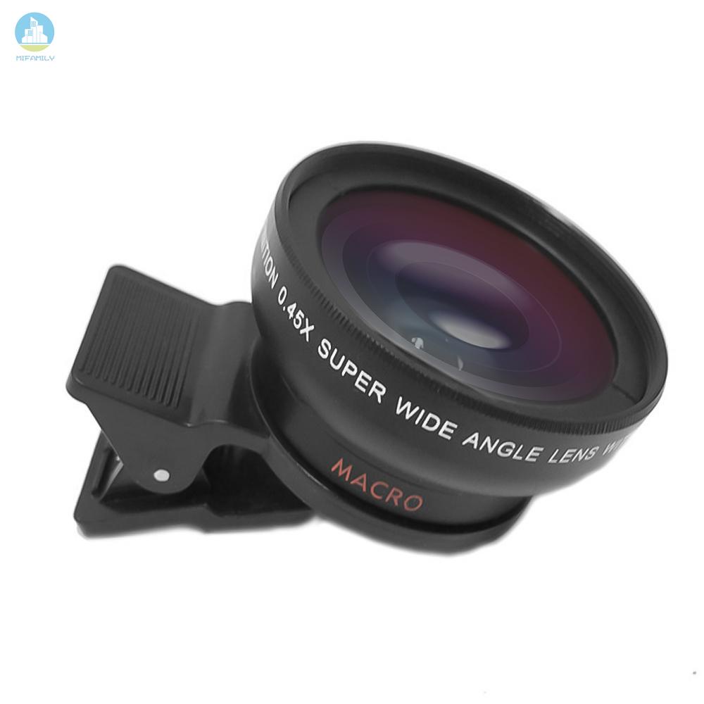 MI   Universal Cell Phone Camera Lens 37mm Thread Smartphone Lens 0.45X 49UV Macro and Wide-angle Lens with Clip