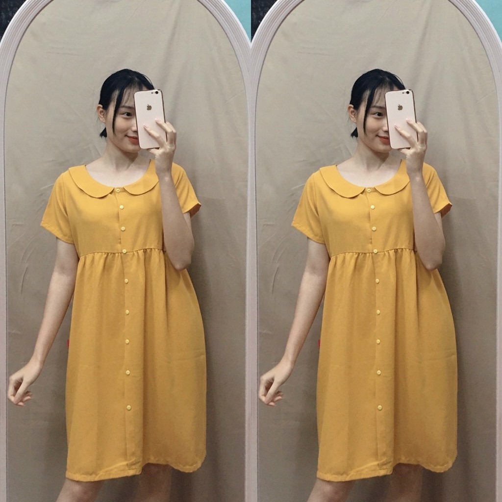 Váy bầu thời trang thiết kế cổ bẻ dambauxinh-BBA942 chất đũi hàn freesize từ 40 đến 65kg