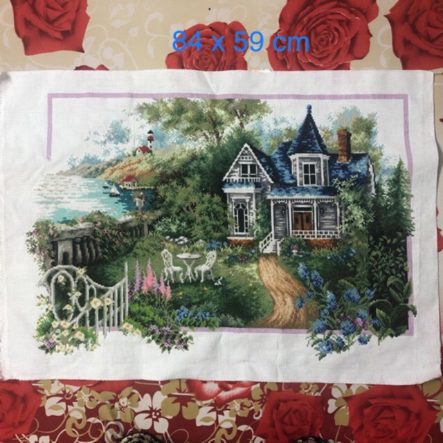 Tranh thêu chữ thập ngôi nhà mùa hạ đã thêu kín 84x59cm
