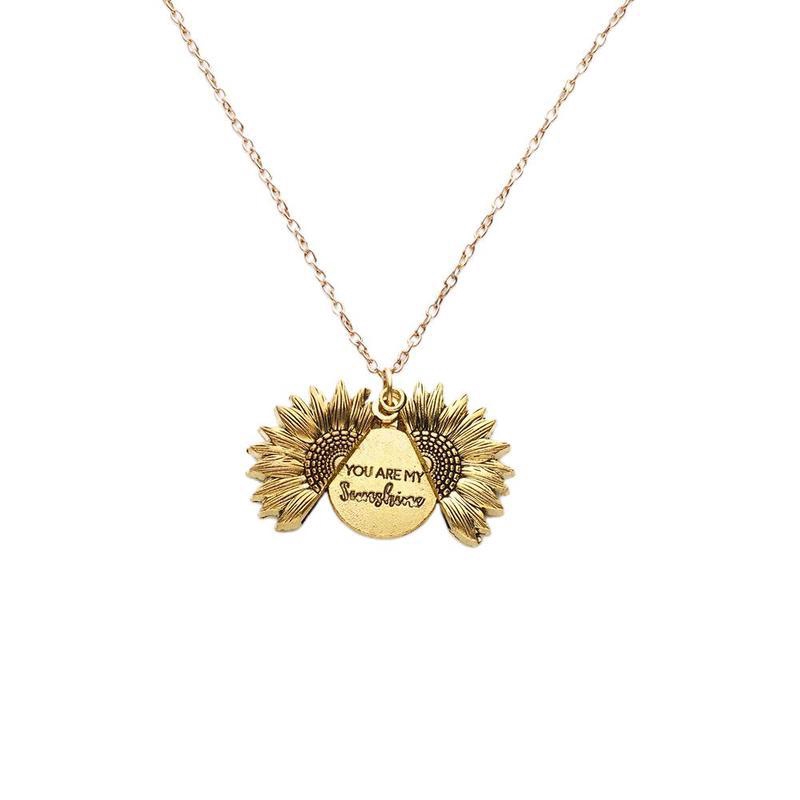 New Women Necklace You Are My Sunshine Open Locket Sunflower Pendant