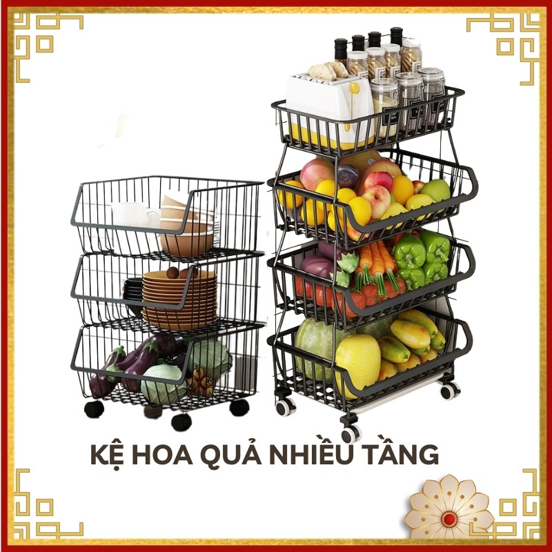 Kệ sắt nhiều tầng để đồ dùng nhà bếp, giá đựng hoa quả, rau củ, gia vị tiện dụng