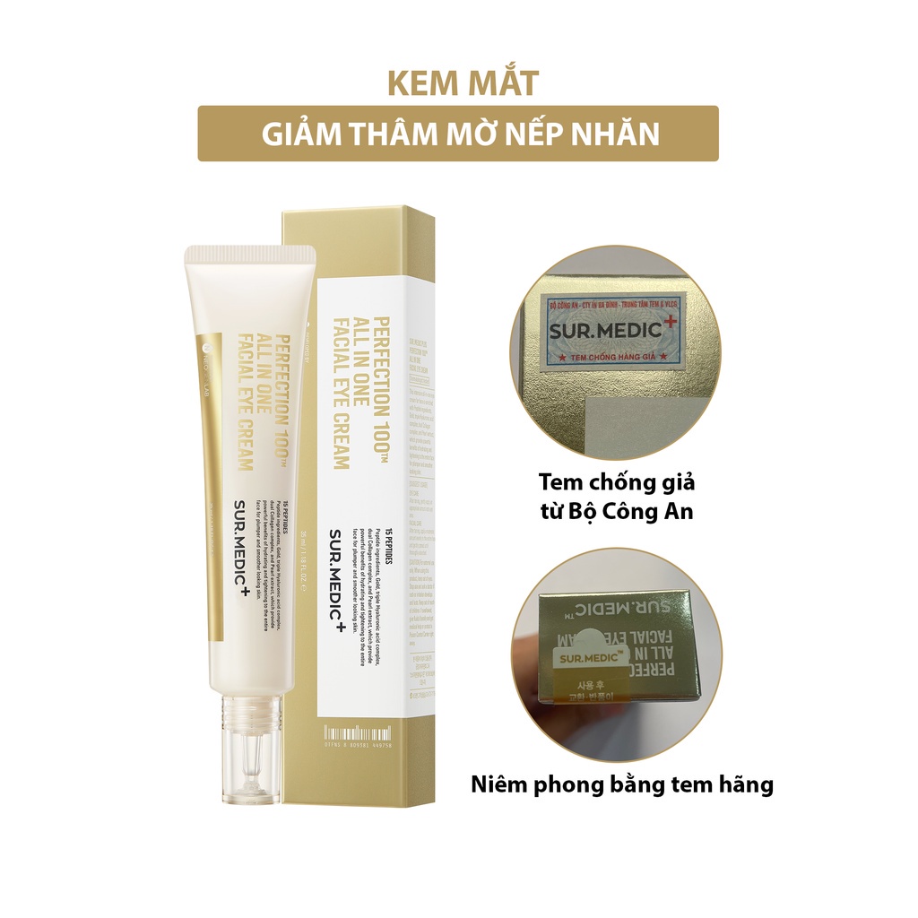 Combo Kem Giảm Thâm Mắt Xoá Mờ Nếp Nhăn + Thanh Lăn Mắt SURMEDIC 35ml