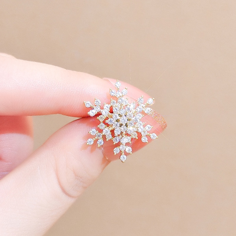 [Jiudolan] Trâm Cài Áo Hình Bông Tuyết Khảm Đá Zircon Kiểu Hàn Quốc Thanh Lịch Có Thể Xoay Chống Chói Mắt