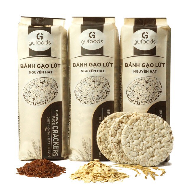 Bánh gạo lứt Yến Mạch ăn kiêng, tập GYM GUfoods - gói 165gram- 500gram