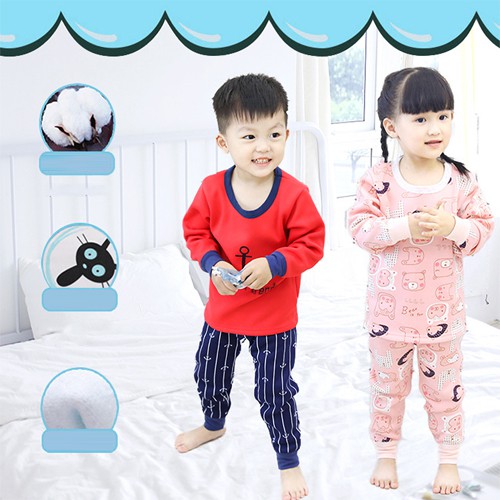 Bộ quần áo bé trai/gái lót nỉ dày dặn, Quần áo thu đông cho bé TE03