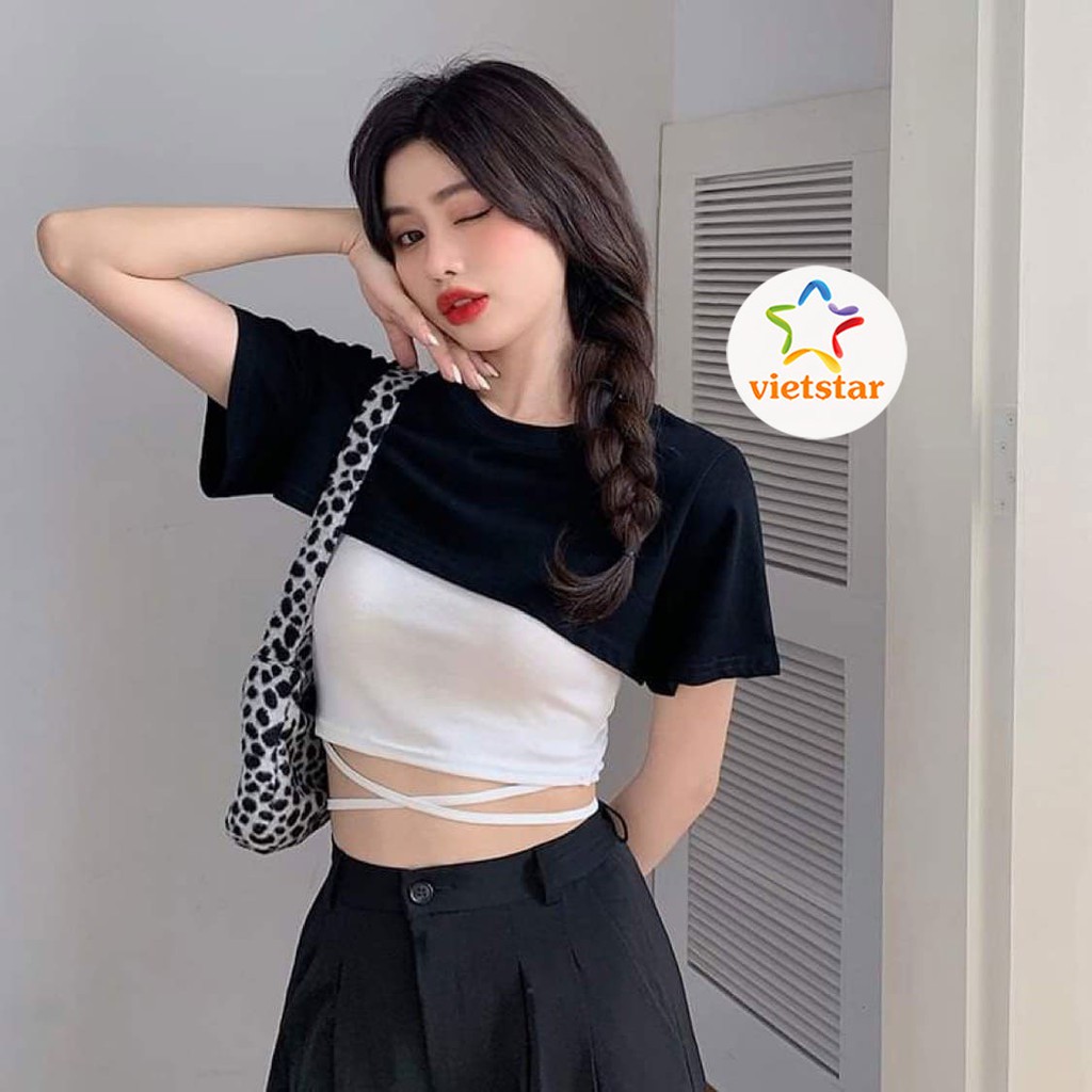 Áo croptop dây eo, set áo thun croptop 2 món chất thun mát - VIETSTAR