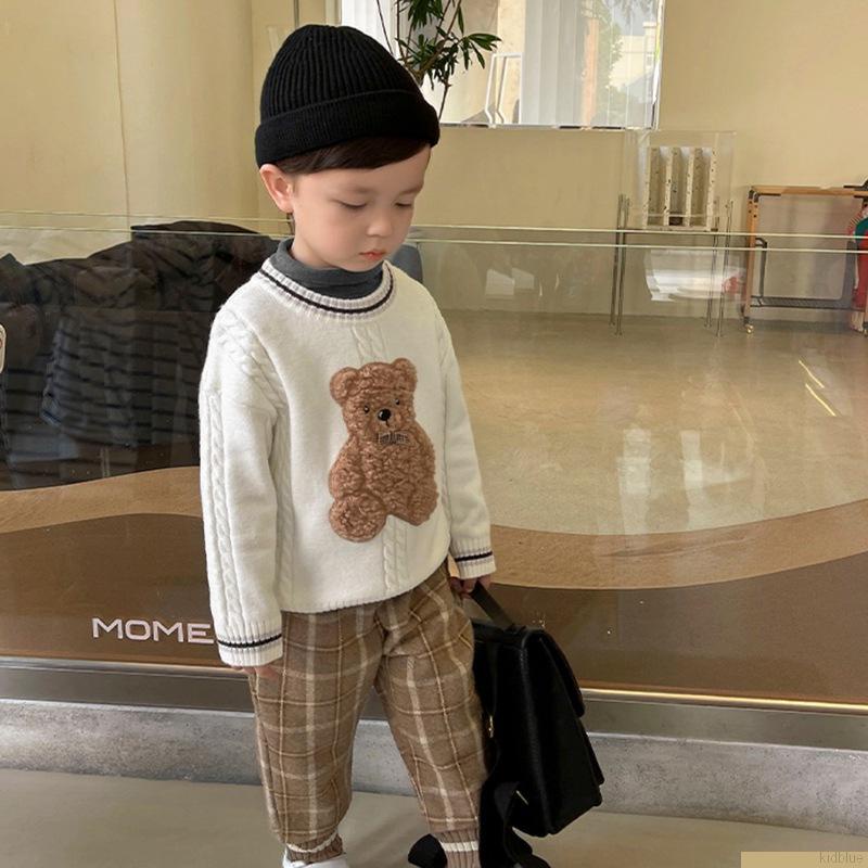 Áo sweater dệt kim hoạ tiết gấu hoạt hình phong cách hàn quốc cho bé
