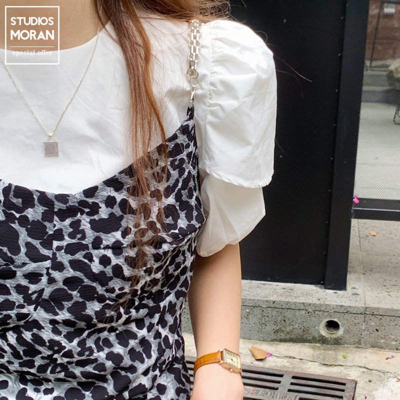 (ORDER) Váy yếm hai dây MORAN họa tiết da báo dáng dài xẻ tà cao hở đùi gợi cảm vintage Hàn Quốc (NEW_HOT)